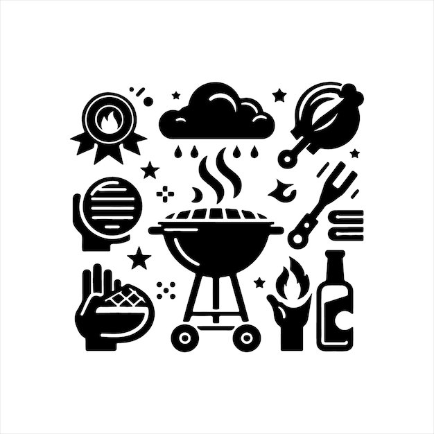 BBQ iconas de diseño único paquete de imagen vectorial de silueta con fondo blanco de parrilla de automóviles