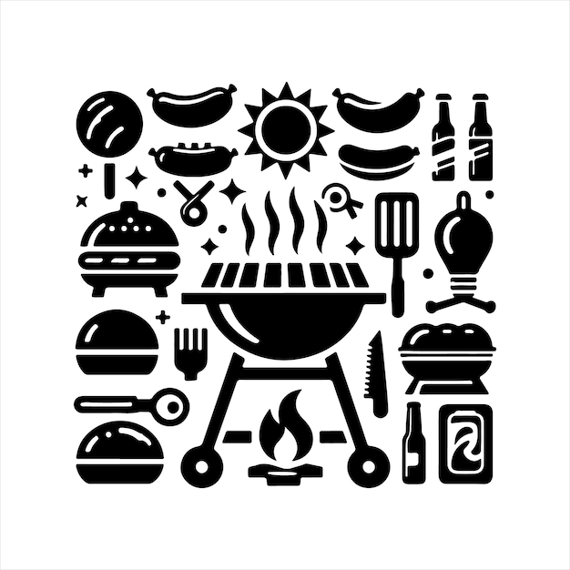 BBQ iconas de diseño único paquete de imagen vectorial de silueta con fondo blanco de parrilla de automóviles