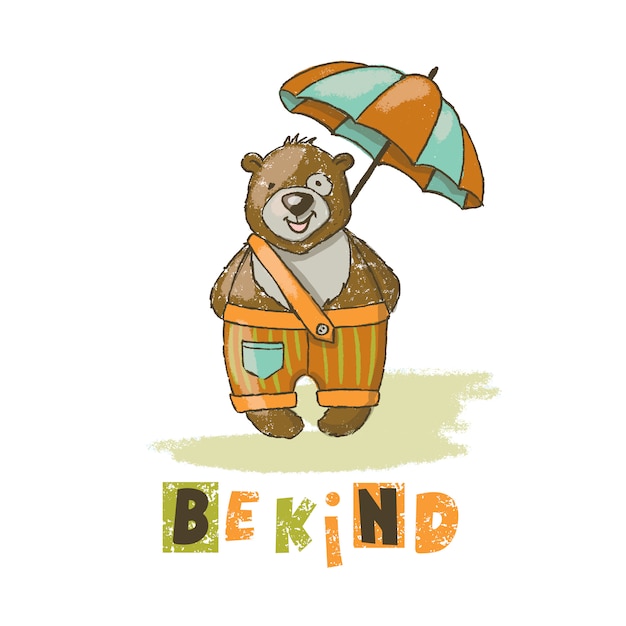 BE KIND BEAR Cartoon Animal Dibujado a mano