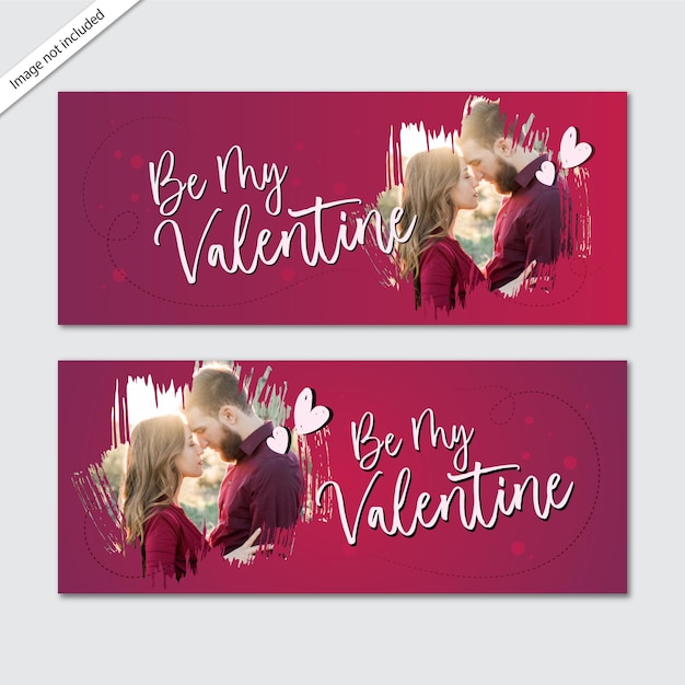 Be my valentines card and banner con el concepto del 14 de febrero