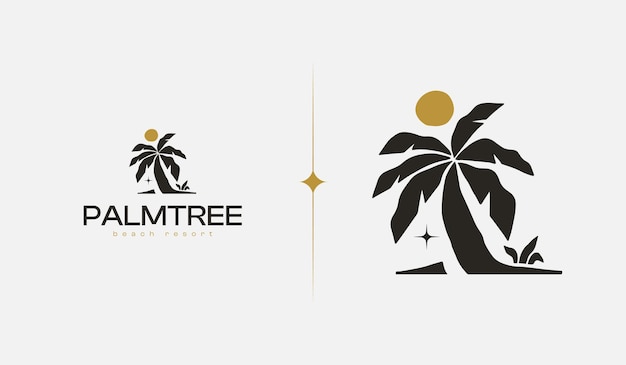 Vector beach resort palm tree monoline símbolo premium creativo universal plantilla de logotipo de icono de signo vectorial ilustración vectorial