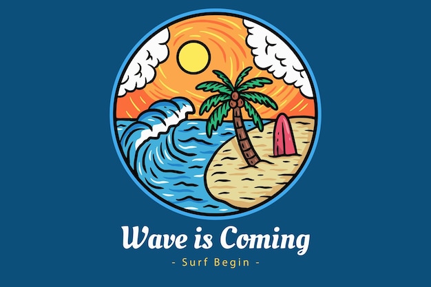 Beach Sunset Summer Vibes Badges con Sun y Happy Wave Coconut Tree y Surf Travel Paradise island