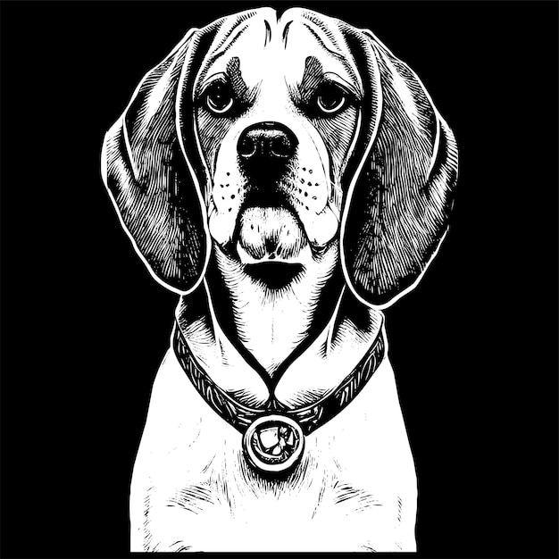 Beagle imagen dibujada a mano dibujo en blanco y negro de perro