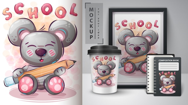 Vector a bear le encanta estudiar ilustración y merchandising