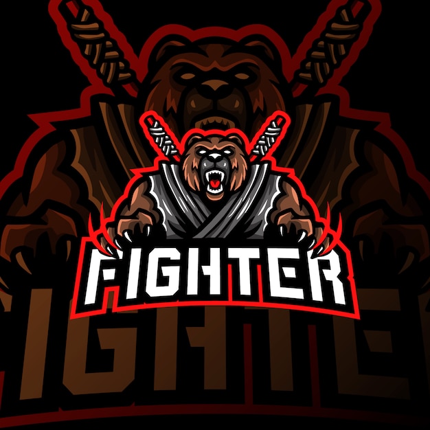 Bear fighter mascot logo esport gaming ilustración