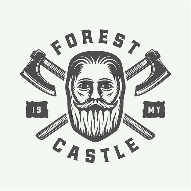 Beardman vintage con hachas y cita leñador en estilo retro. Arte gráfico monocromático. Ilustración