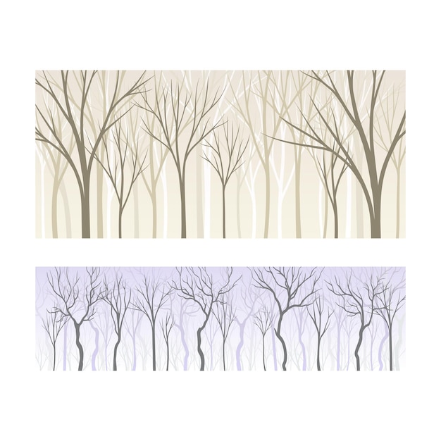 Beautiful monochrome seamless background with lifeless forest trees silhouettes set early spring