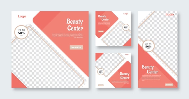 Beauty Care Spa Center Makeup Banner para Social Media Post y Web Internet Ads Flyer Template Set