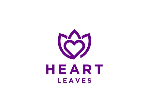 Beauty heart love y lotus leaf flower para yoga meditation logo design usable for business.