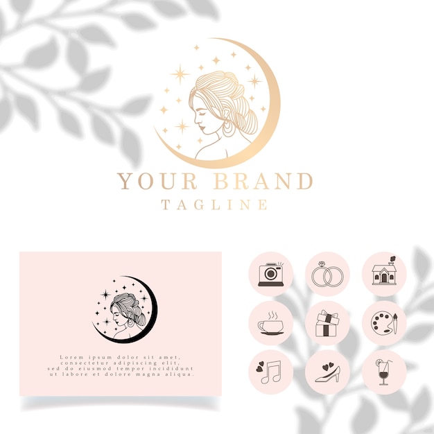 BEAUTY WOMAN ELEGANT LINE ART LOGO PLANTILLA EDITABLE