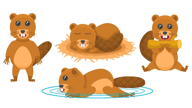 Beaver muerde un soporte de troncos Sleep Swim Vector