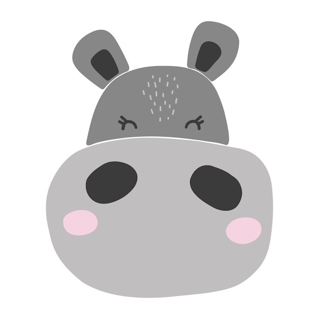 Bebé animal hipopótamo, animal aislado, lindo vector de dibujos animados de animales, adorable vector de mascotas, minimalista
