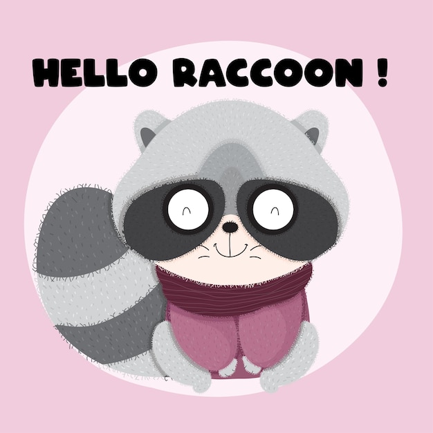 Bebé animal mapache estilo plano de dibujos animados lindo