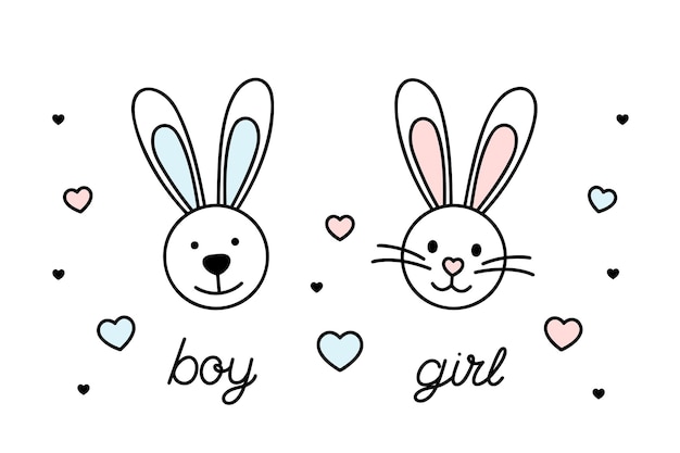 bebé conejo niña o niño anuncio de bebé línea negra elementos de diseño vectorial