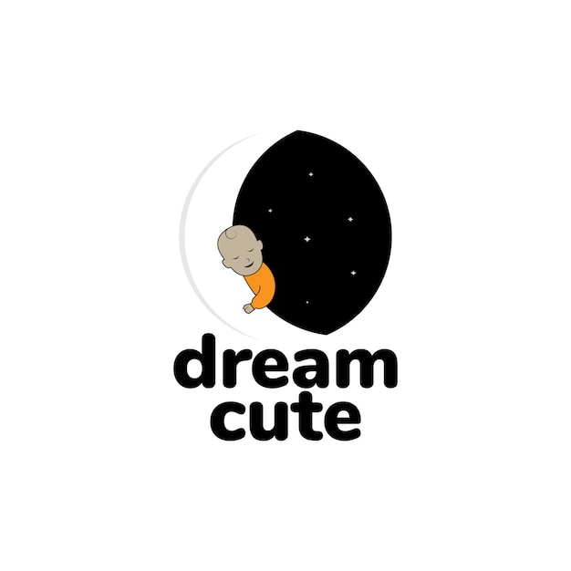 Bebé de dibujos animados dormir en el diseño del logotipo de la media luna símbolo gráfico vectorial icono ilustración idea creativa