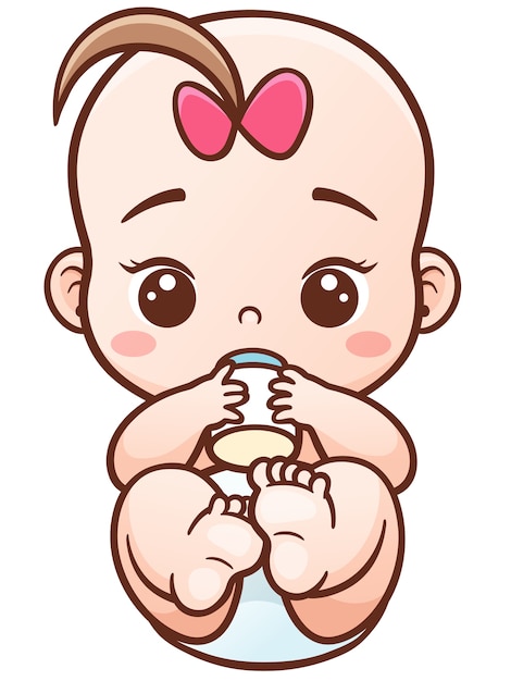 Vector bebé de dibujos animados sosteniendo una botella de leche