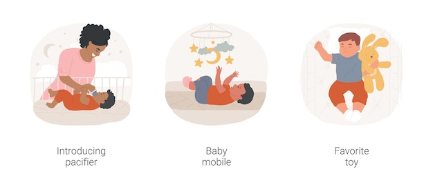 Bebé dormir juguetes aislado dibujos animados vector ilustración conjunto