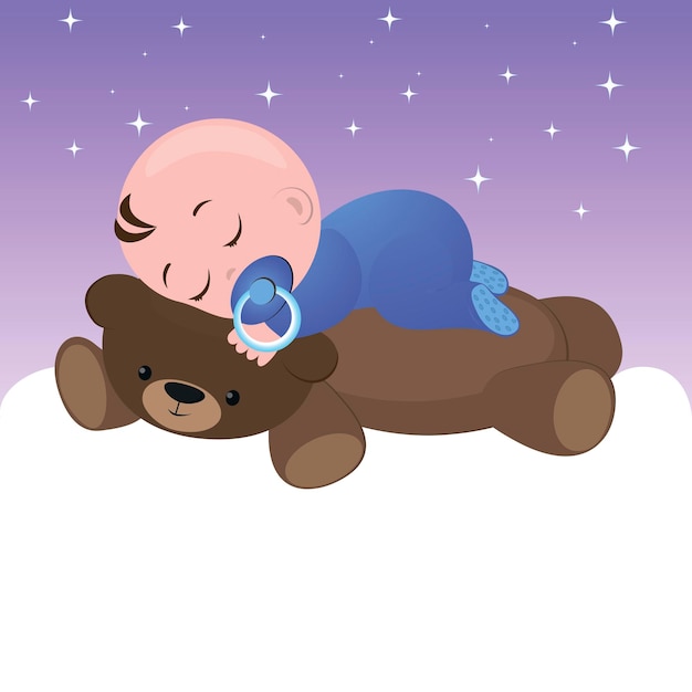 Vector el bebé duerme en un oso de juguete.