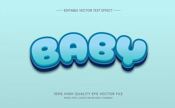 Vector bebé efecto de texto 3d estilo lindo diseño vectorial editable