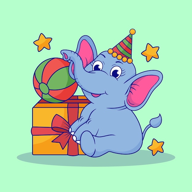 Vector bebé elefante, lindo bebé elefante de dibujos animados