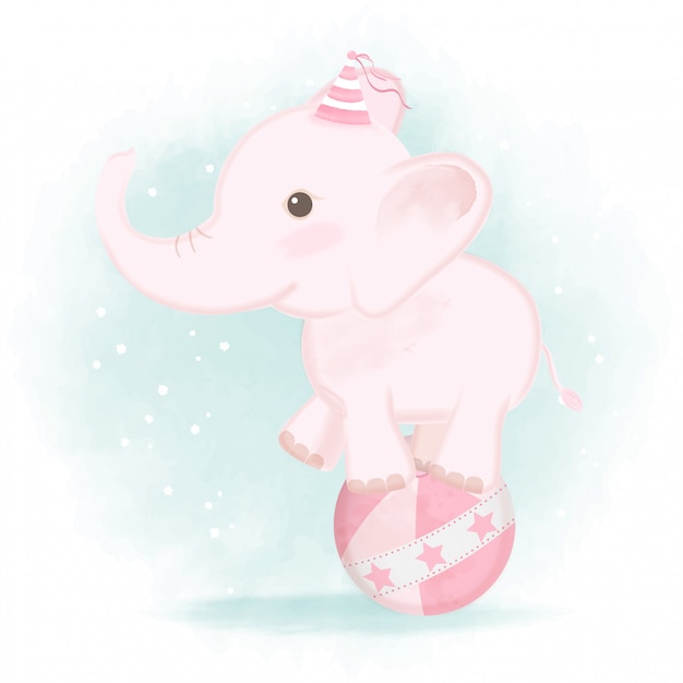 Bebé elefante de pie en la ilustración de carnaval de pelota