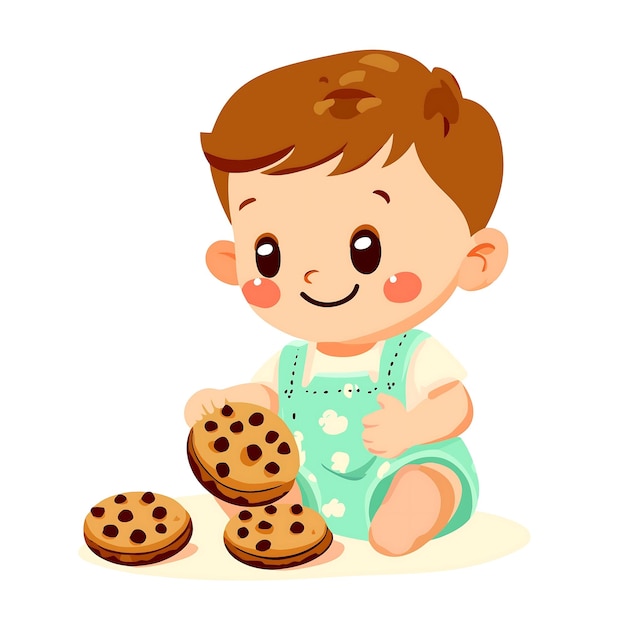 un bebé está jugando con galletas y un bebé con un bib azul