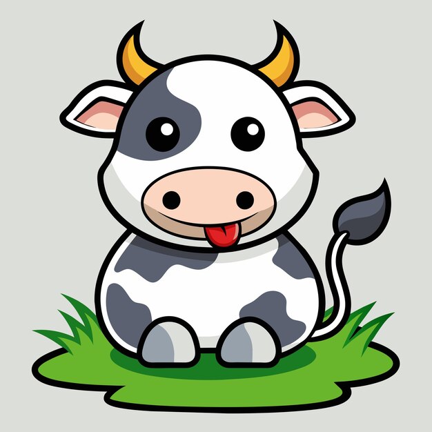 Vector bebé feliz vaca divertida sonriente mascota dibujada a mano personaje de dibujos animados pegatina icono concepto aislado