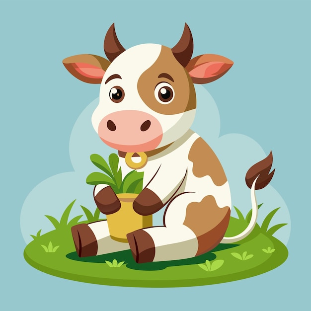 Vector bebé feliz vaca divertida sonriente mascota dibujada a mano personaje de dibujos animados pegatina icono concepto aislado