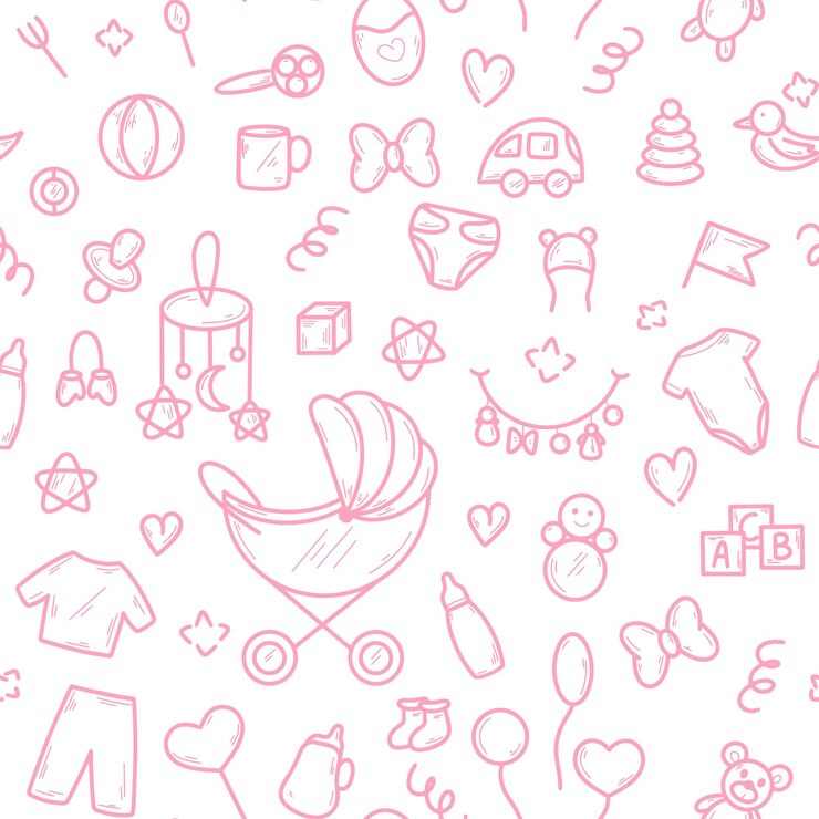 bebé, garabato, girly, seamless, patrón