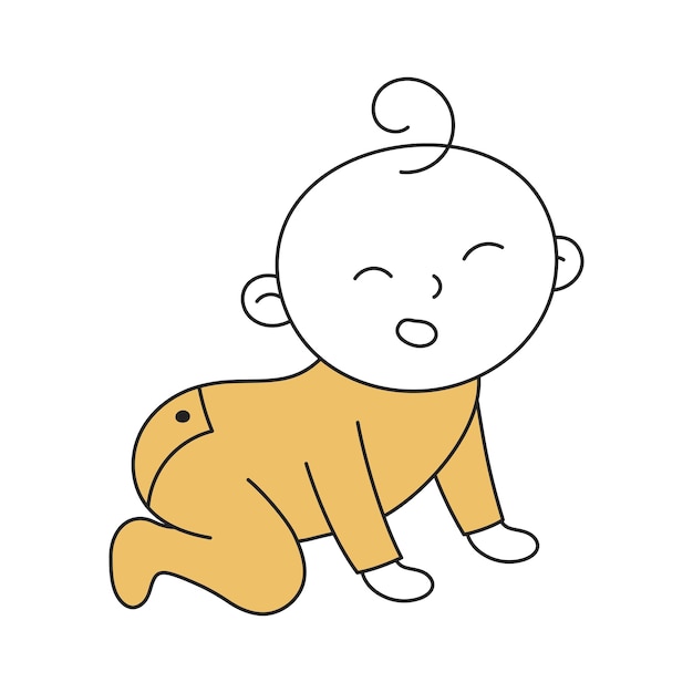 Vector bebé gateando dibujado a mano niño y familia doodle icono
