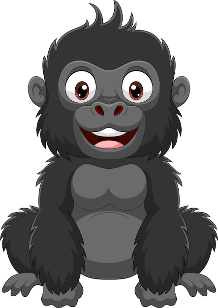 El bebé gorila de dibujos animados está sentado.