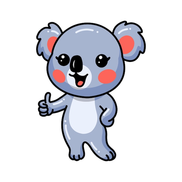 bebé, koala, caricatura, pulgares arriba, aislado, blanco