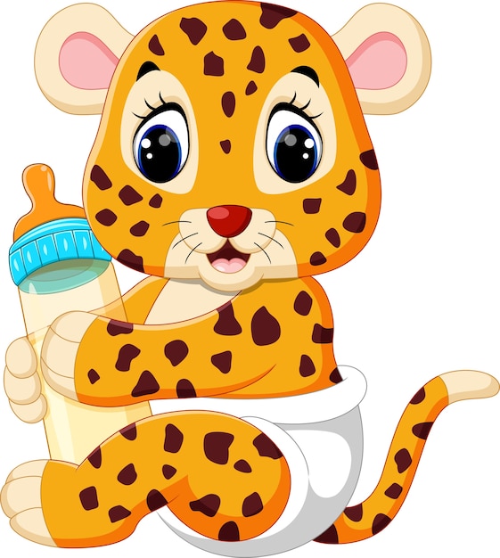 bebé leopardo con botella de leche