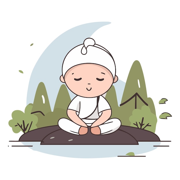 Vector un bebé lindo meditando en la postura del loto ilustración vectorial