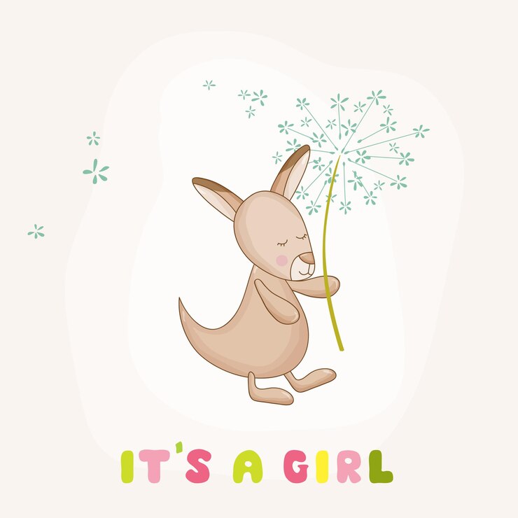 Vector bebé niña canguro sosteniendo una flor - baby shower o tarjeta de llegada