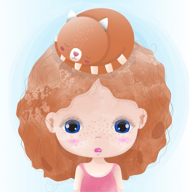 Bebé y niña lindo personaje pintado acuarela premium vector