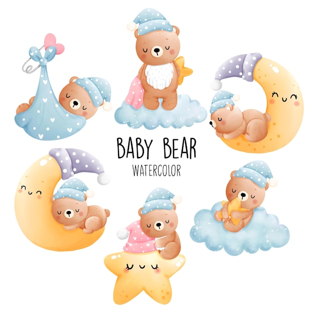 Bebé, oso bebé aislado sobre fondo blanco, ilustración vectorial