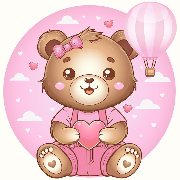 El bebé oso lindo es un globo de amor rosa.