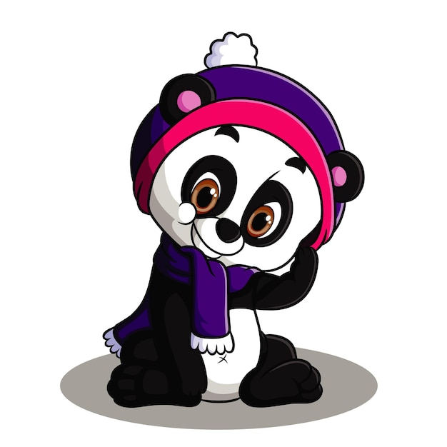 bebé oso panda juguetón con vector de dibujos animados de bambú