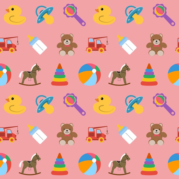 Bebé de patrones sin fisuras con iconos de colores. Ilustración vectorial.