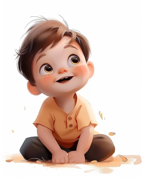Un bebé sentado en el suelo en el estilo de la animación tradicional