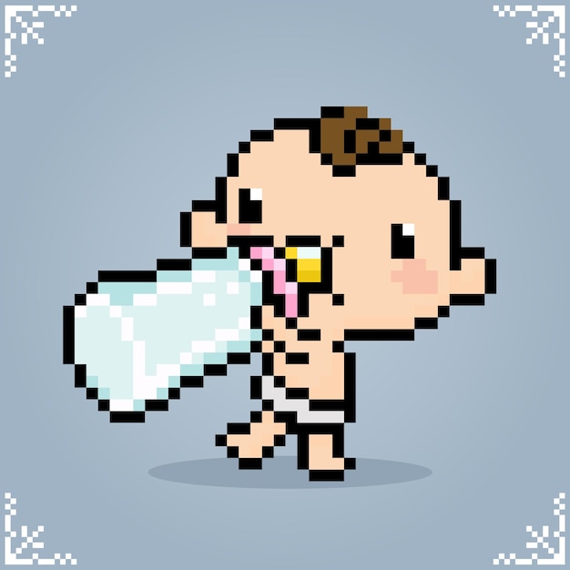 Bebé sosteniendo un chupete en arte de píxeles de 8 bits para activos de juego o patrones de punto cruzado