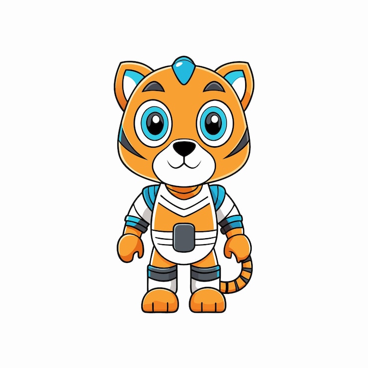 Vector el bebé tigre robot cyborg ilustración de dibujos animados