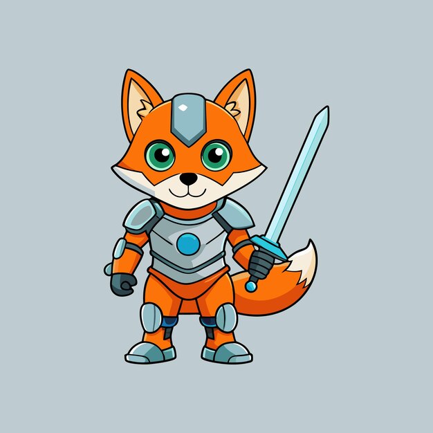 el bebé zorro robot cyborg con la espada ilustración de dibujos animados
