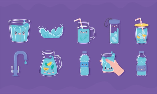 Vector beber agua iconos