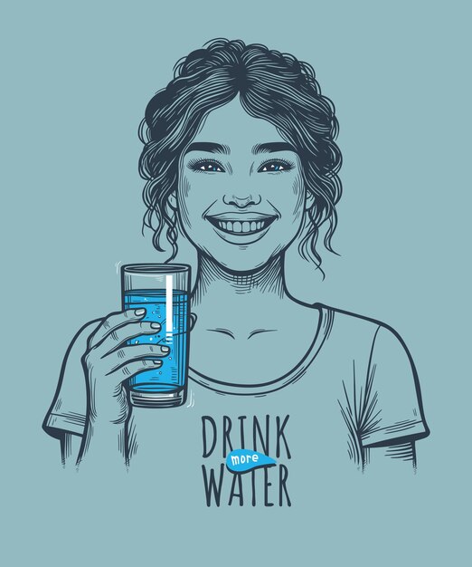 Vector beber agua ilustración vectorial de una mujer joven bebiendo agua