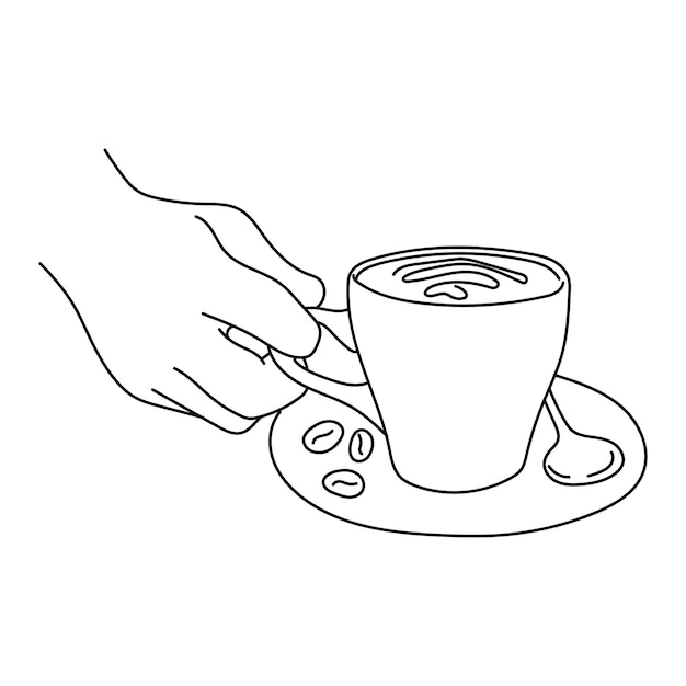Beber café en línea estilo doodle de arte