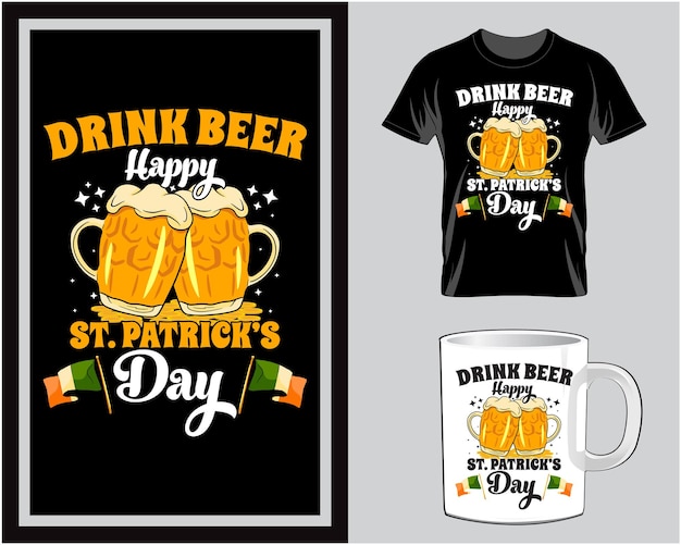 Beber cerveza St Patrick's day camiseta y vector de diseño de taza