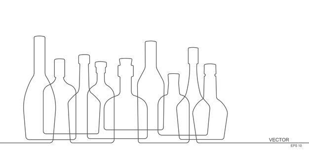 Beber FondoConcepto de bebidas alcohólicasDibujo de línea continuaIlustración vectorial