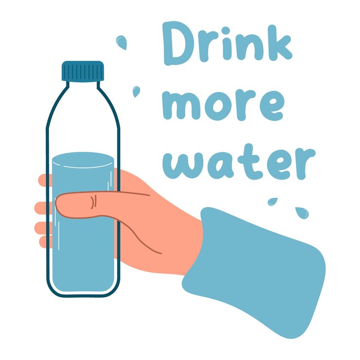 Vector beber más agua ilustración vectorial de botellas de agua de dibujos animados vida saludable